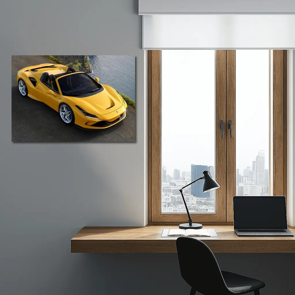 Ferrari F8 Spider Yellow Coastal Cliffside View – Wall Art
