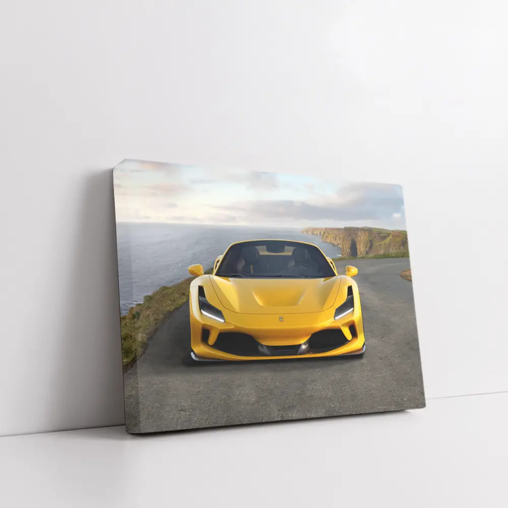 Ferrari F8 Yellow Coastal Cliffside Front View – Wall Art