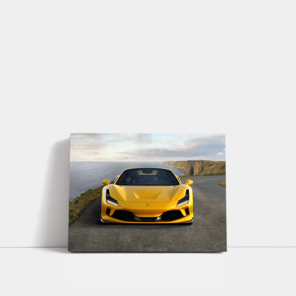 Ferrari F8 Yellow Coastal Cliffside Front View – Wall Art