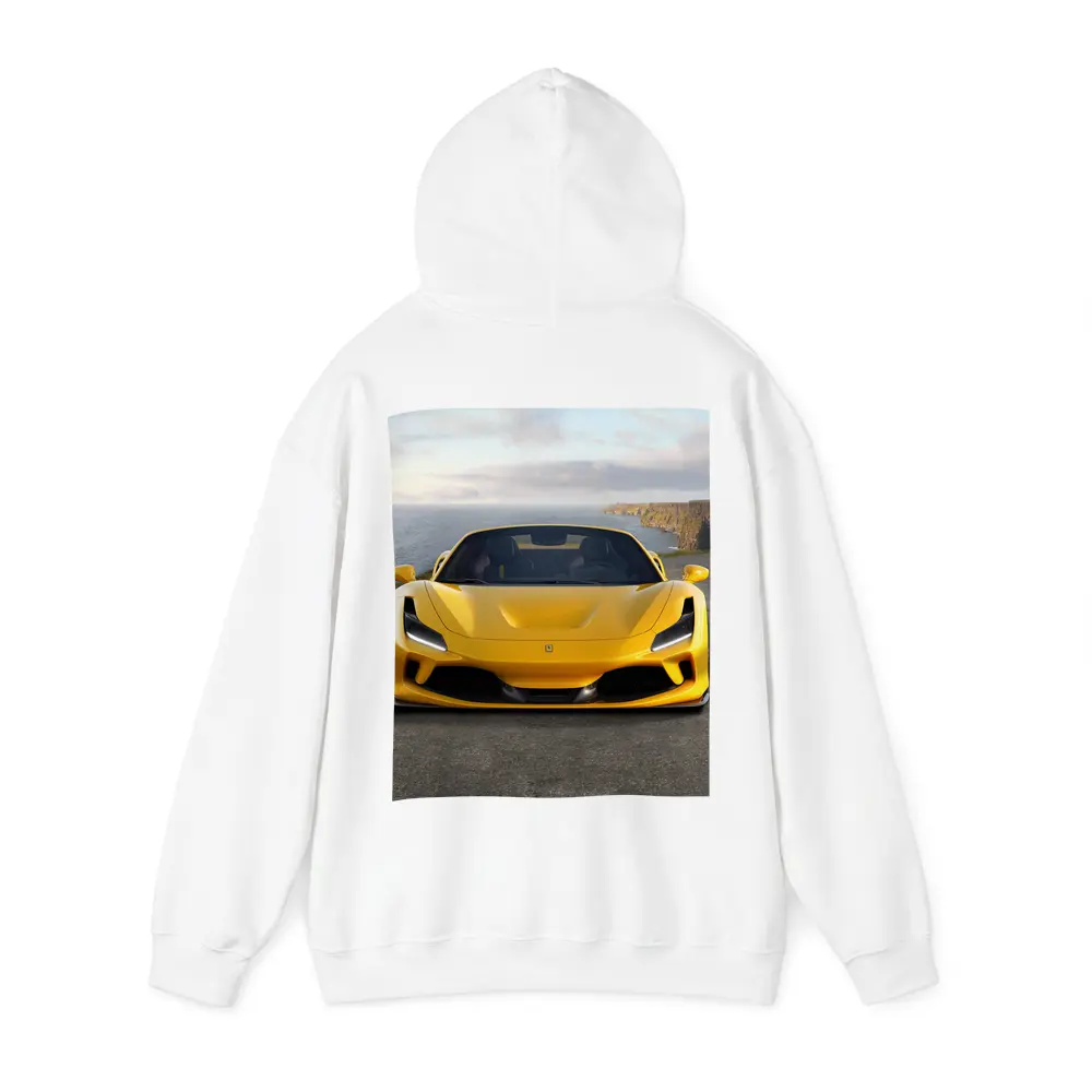 Ferrari F8 Yellow Coastal Cliffside Front View – Hoodies