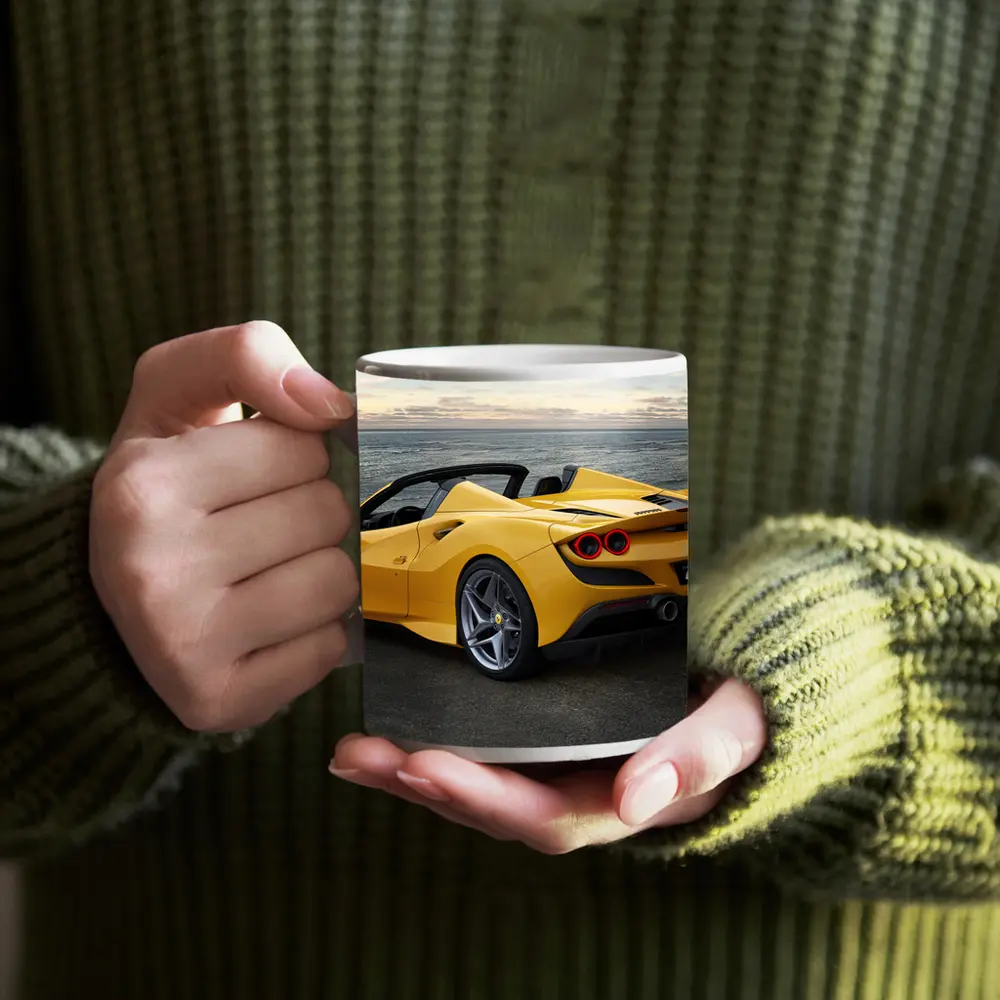 Ferrari F8 Spider Yellow Coastal View – Mugs