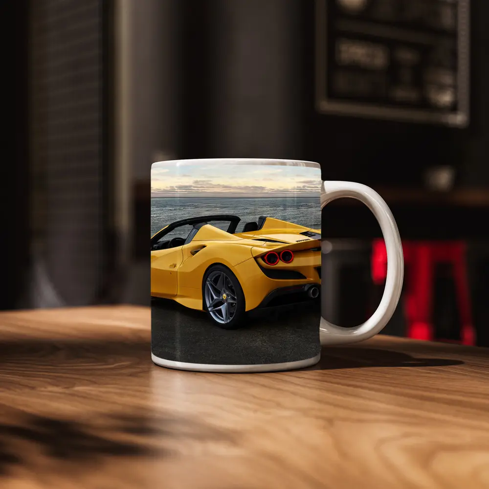Ferrari F8 Spider Yellow Coastal View – Mugs