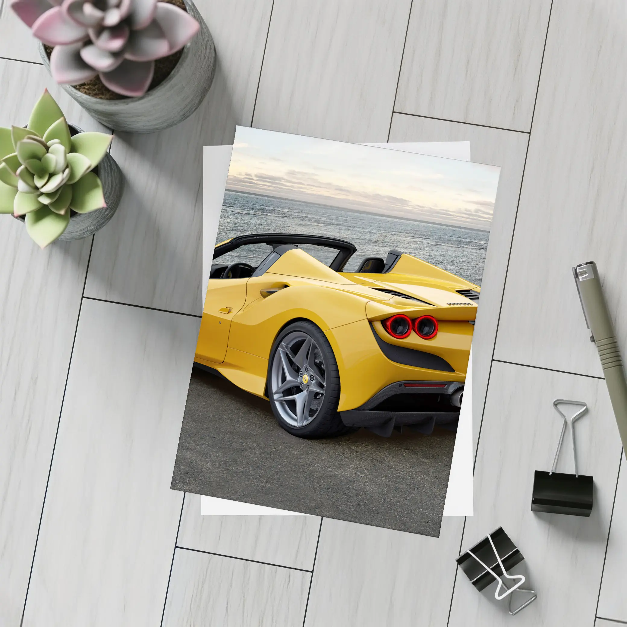 Ferrari F8 Spider Yellow Coastal View – Postcards