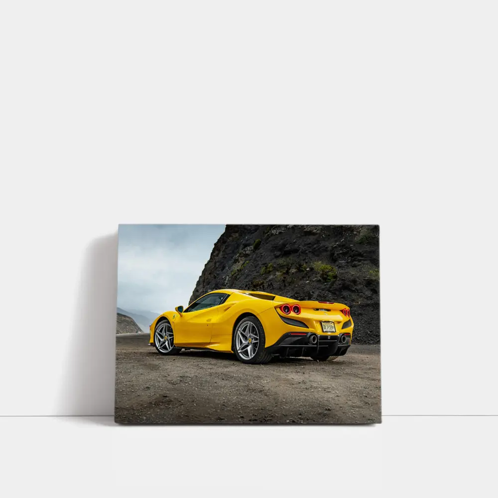 Ferrari F8 Yellow Supercar Rocky Coastal Road – Wall Art