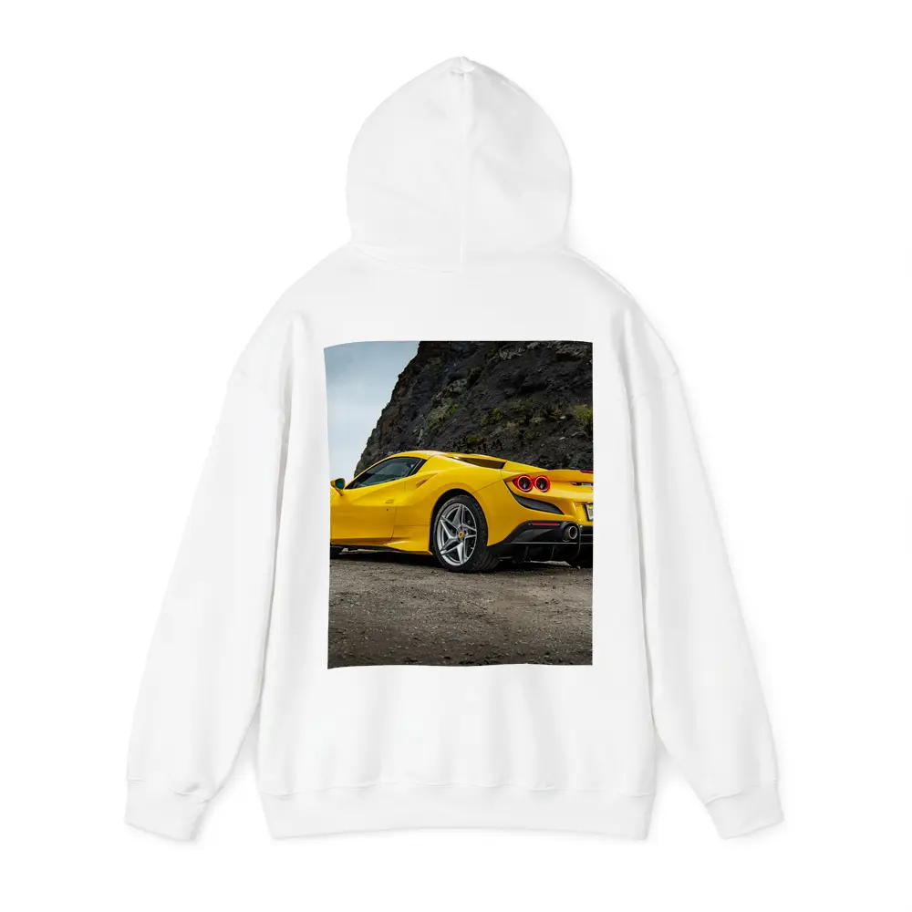 Ferrari F8 Yellow Supercar Rocky Coastal Road – Hoodies