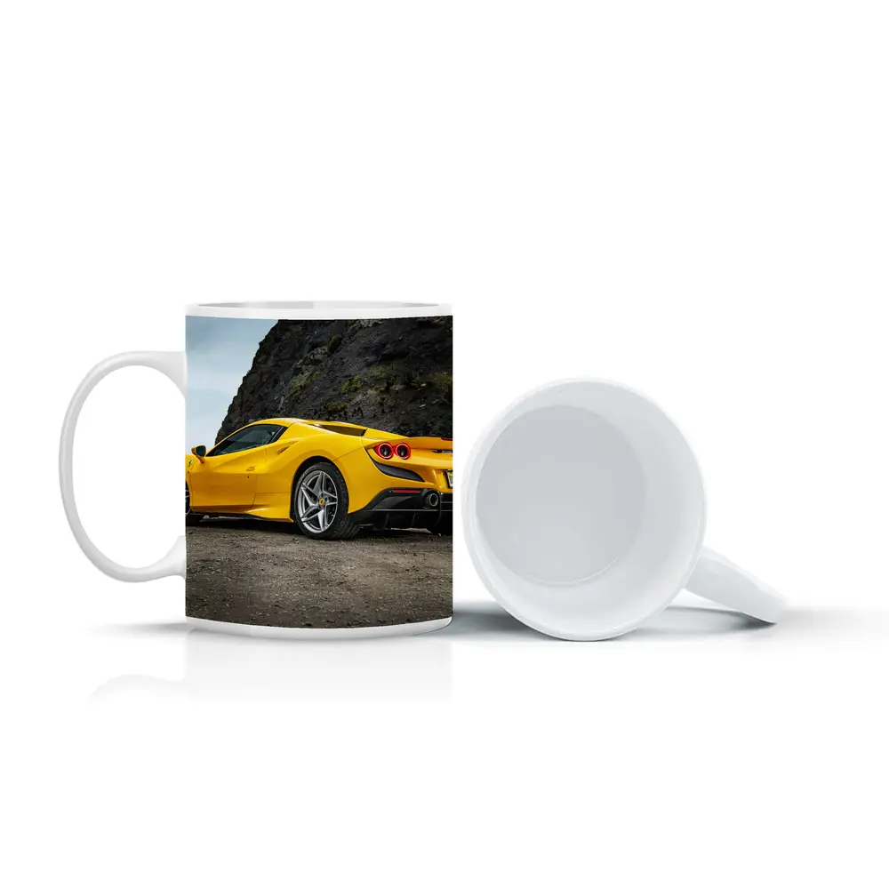Ferrari F8 Yellow Supercar Rocky Coastal Road – Mugs