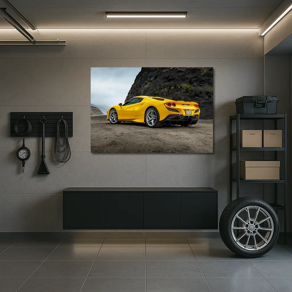 Ferrari F8 Yellow Supercar Rocky Coastal Road – Wall Art