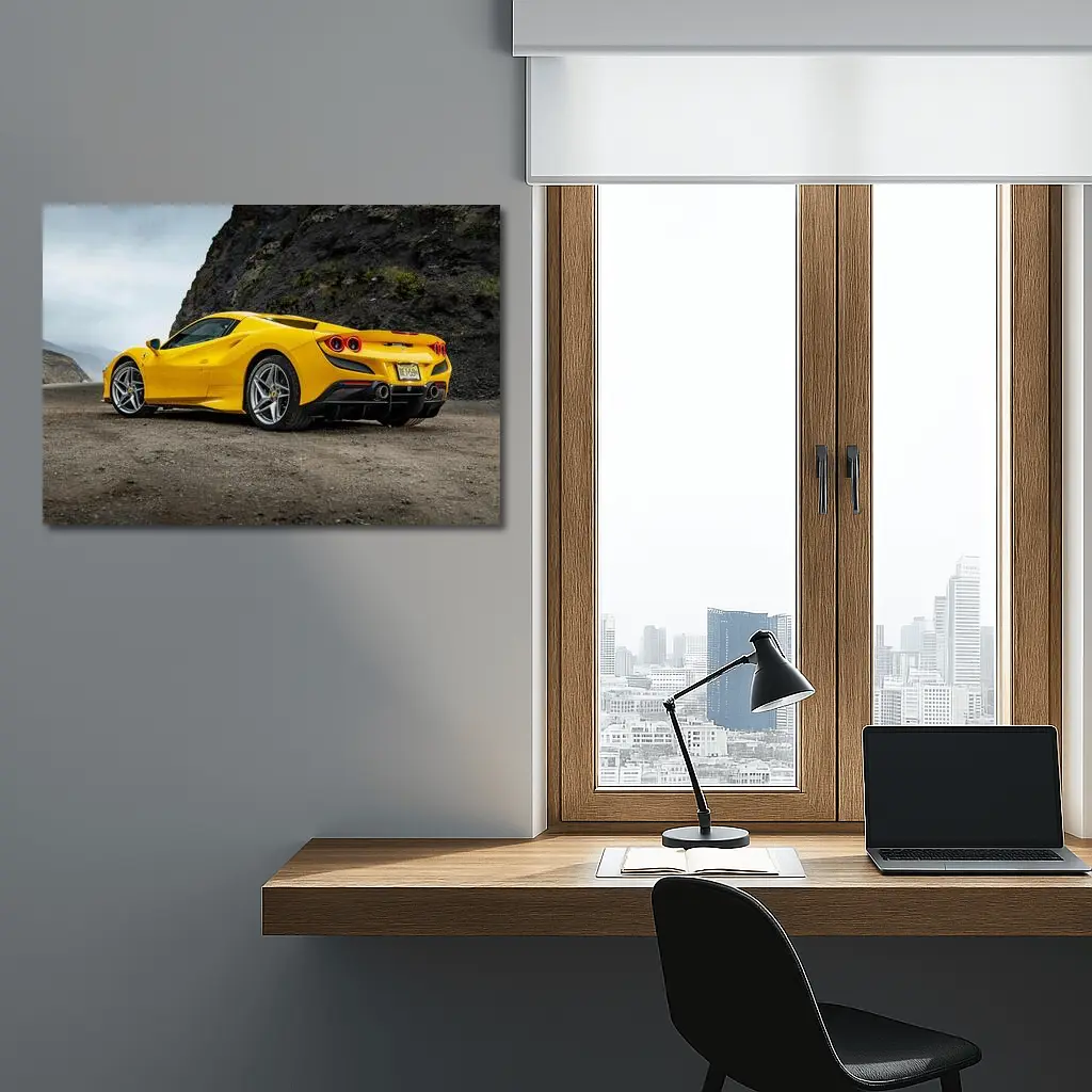 Ferrari F8 Yellow Supercar Rocky Coastal Road – Wall Art