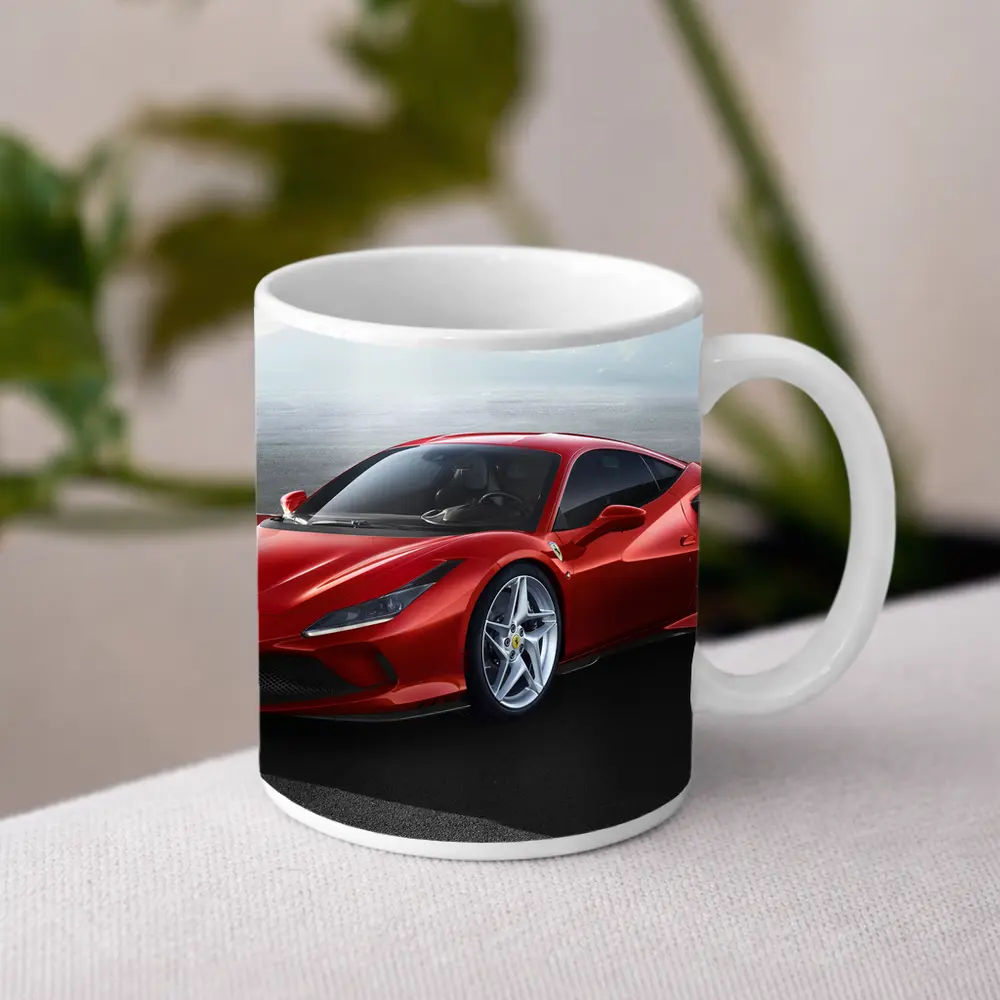 Ferrari F8 Tributo Red Mountain Background – Mugs