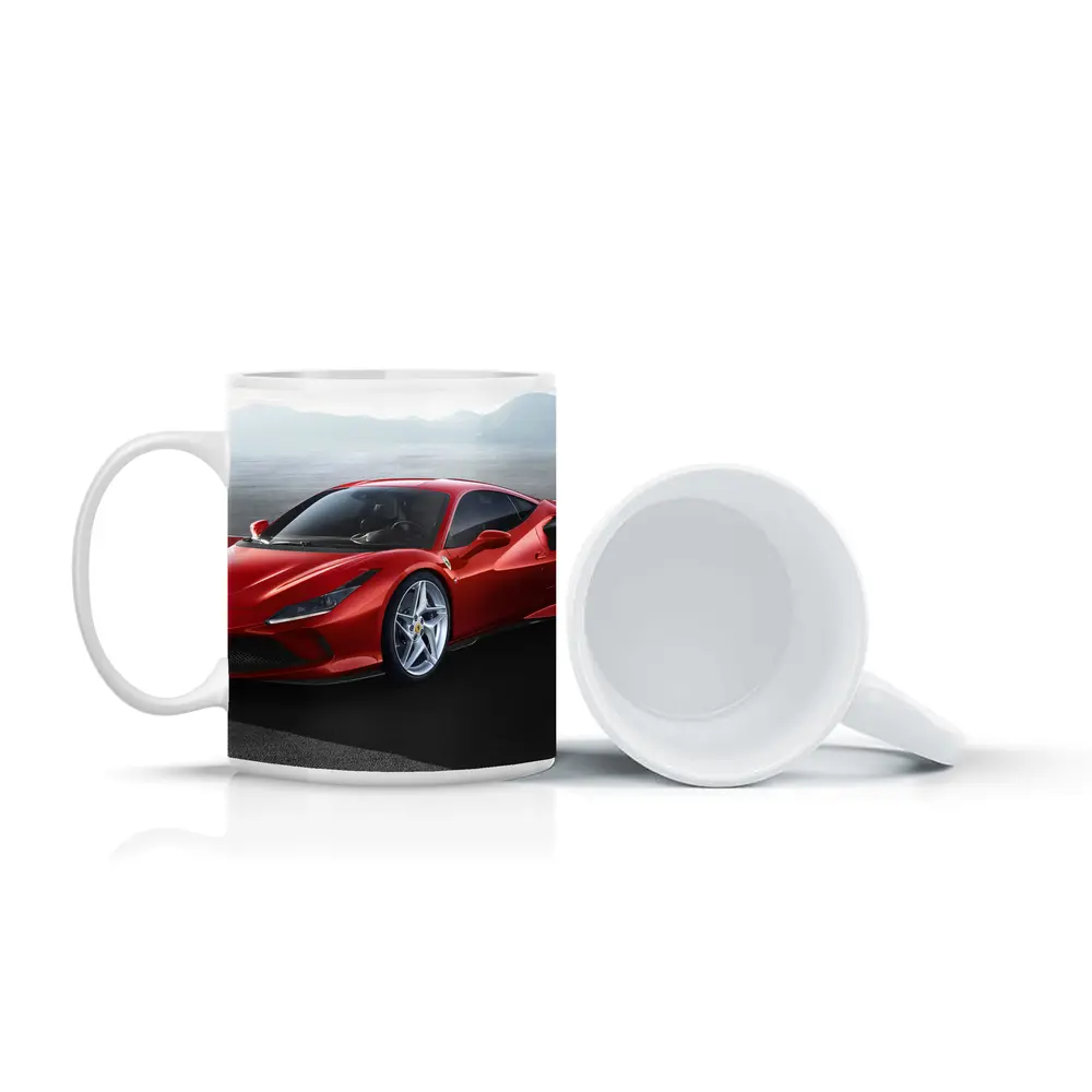 Ferrari F8 Tributo Red Mountain Background – Mugs