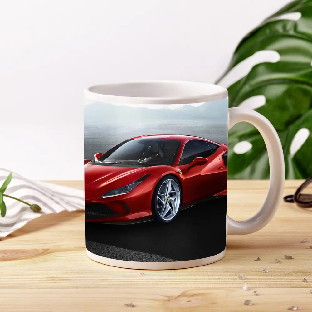 Ferrari F8 Tributo Red Mountain Background – Mugs