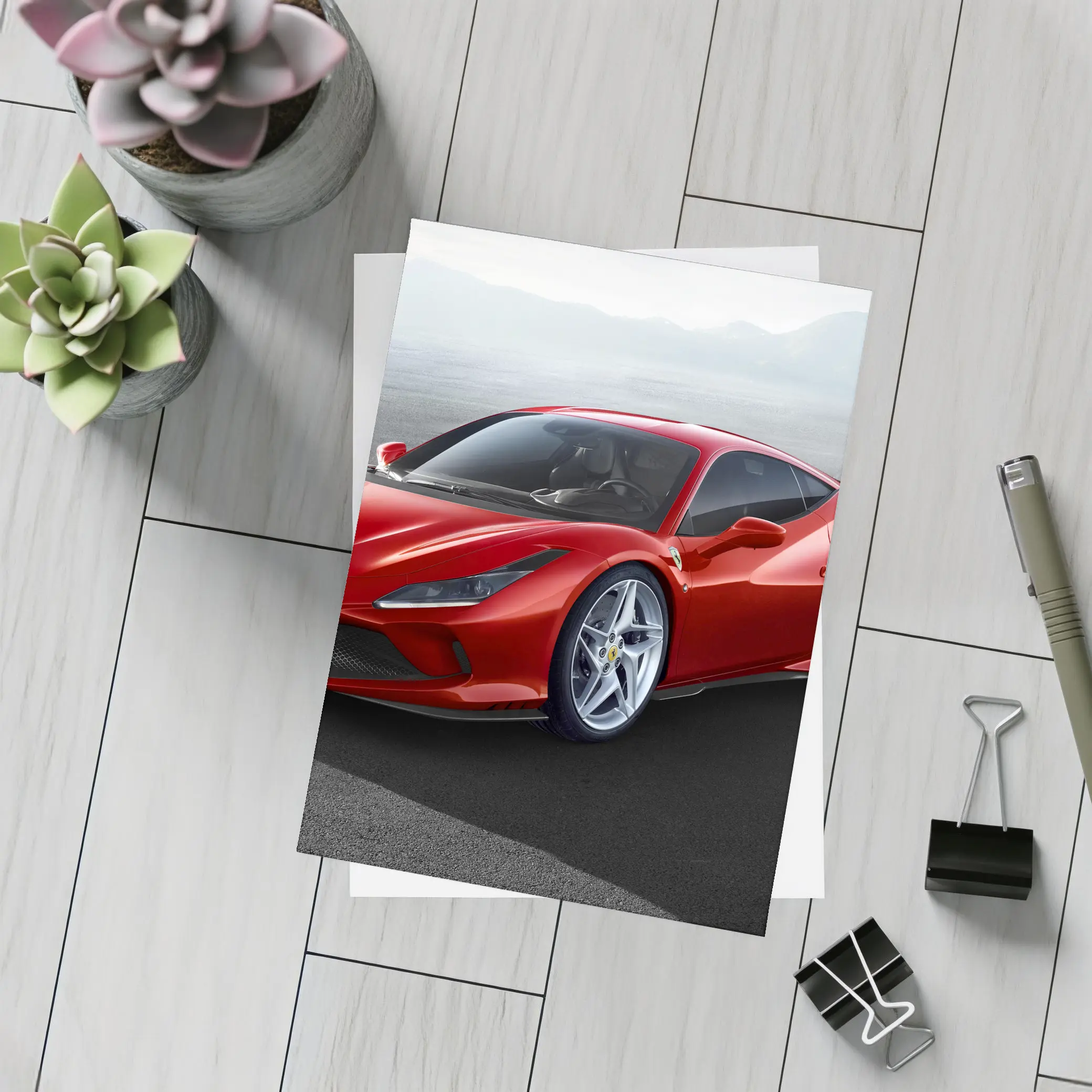 Ferrari F8 Tributo Red Mountain Background – Postcards