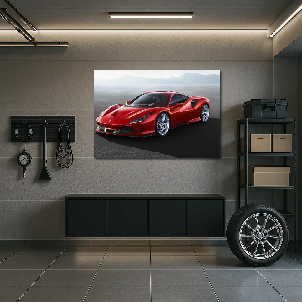 Ferrari F8 Tributo Red Mountain Background – Wall Art