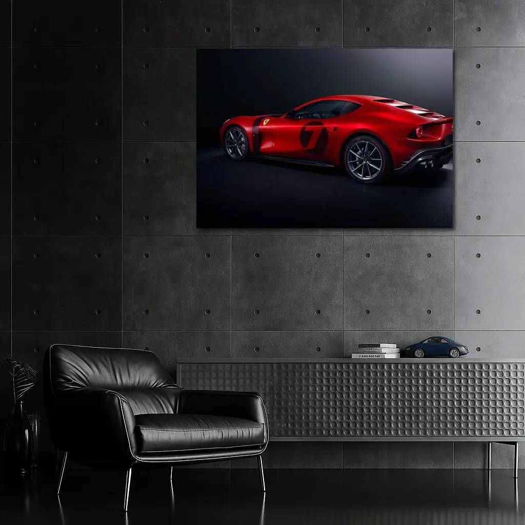 Ferrari Omologata Red Sports Car Dark Studio – Wall Art