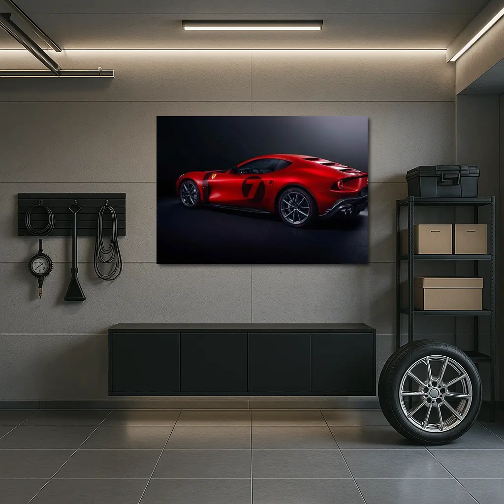 Ferrari Omologata Red Sports Car Dark Studio – Wall Art