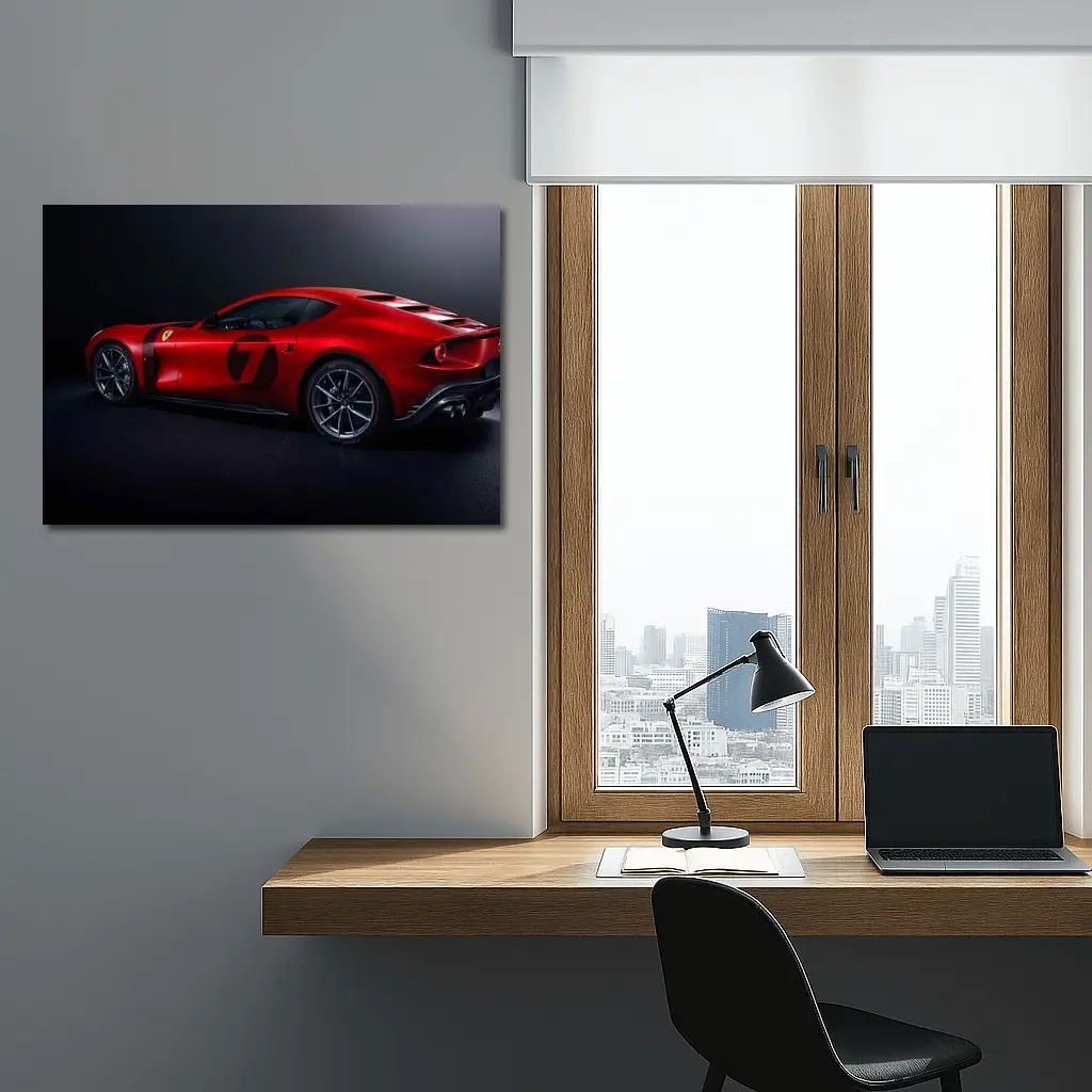 Ferrari Omologata Red Sports Car Dark Studio – Wall Art