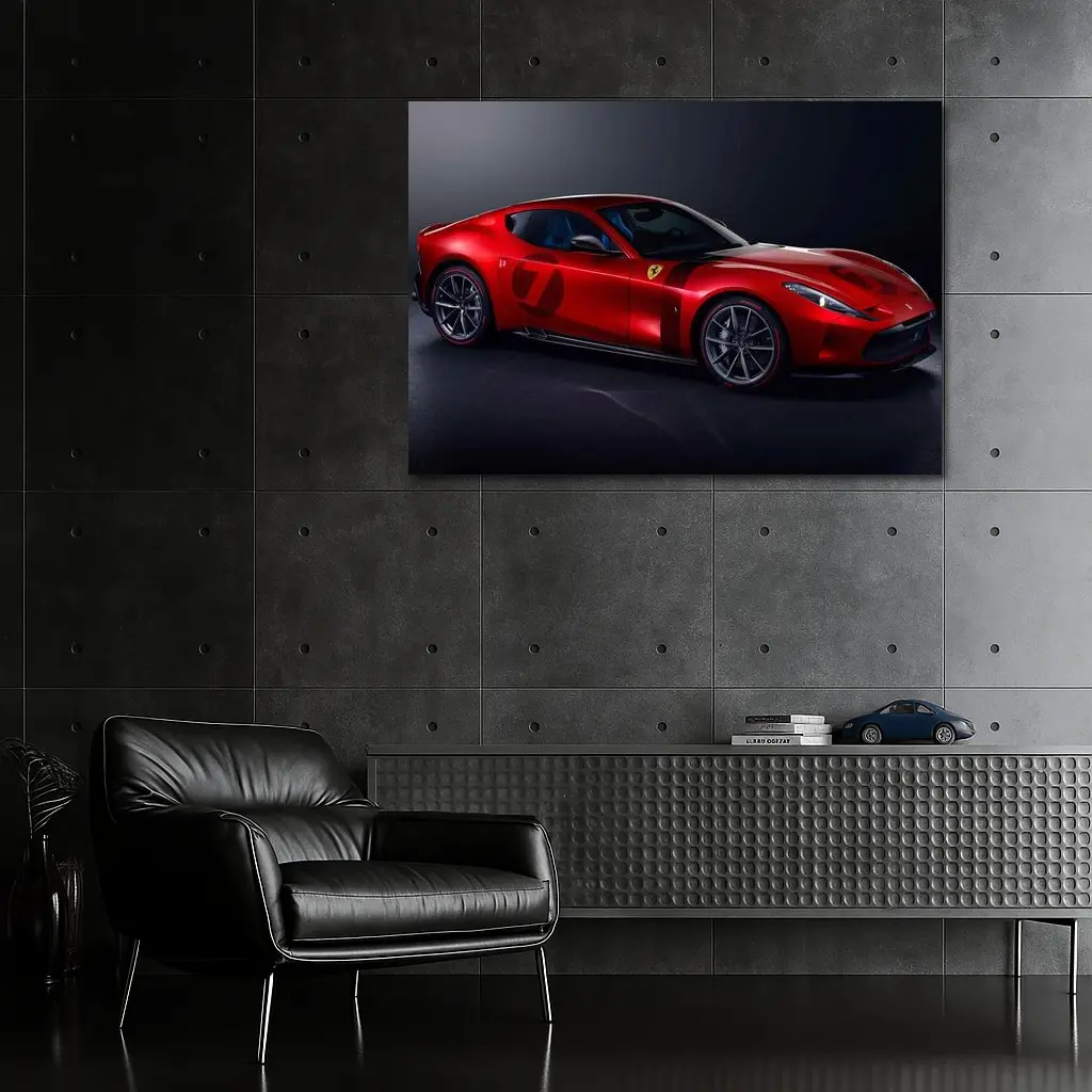Ferrari Omologata Red Sports Car Dark Studio – Wall Art