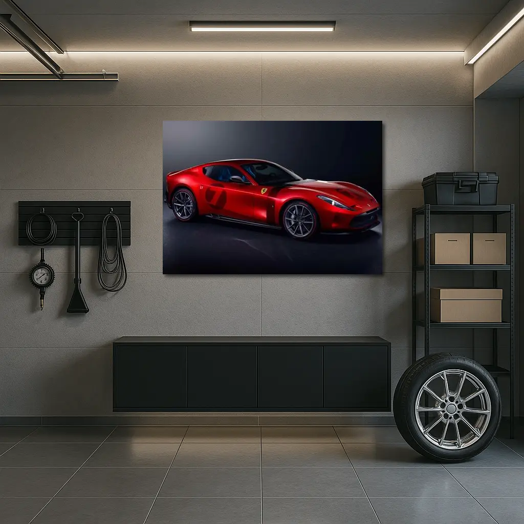 Ferrari Omologata Red Sports Car Dark Studio – Wall Art