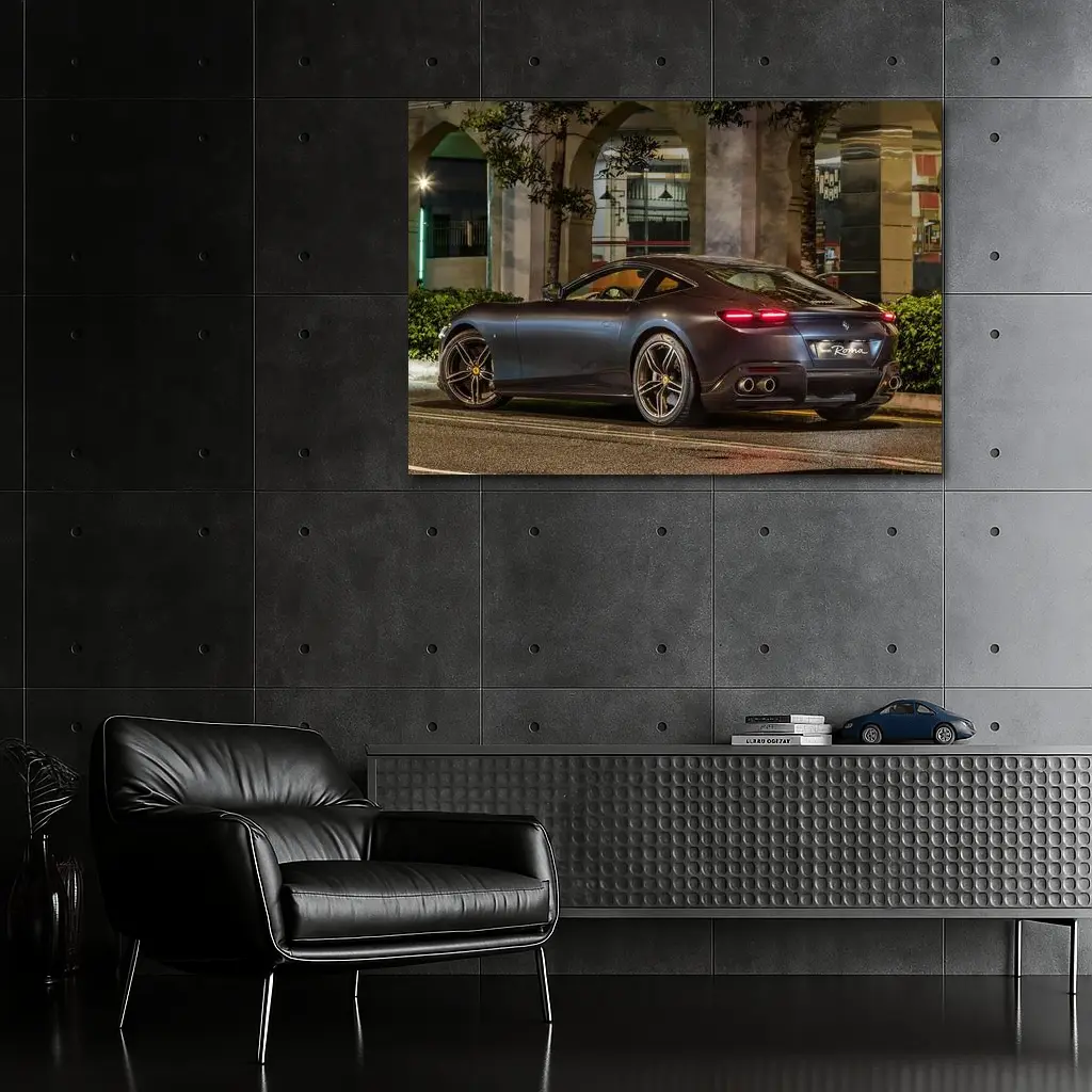 Ferrari Roma Dark Night City Street – Wall Art