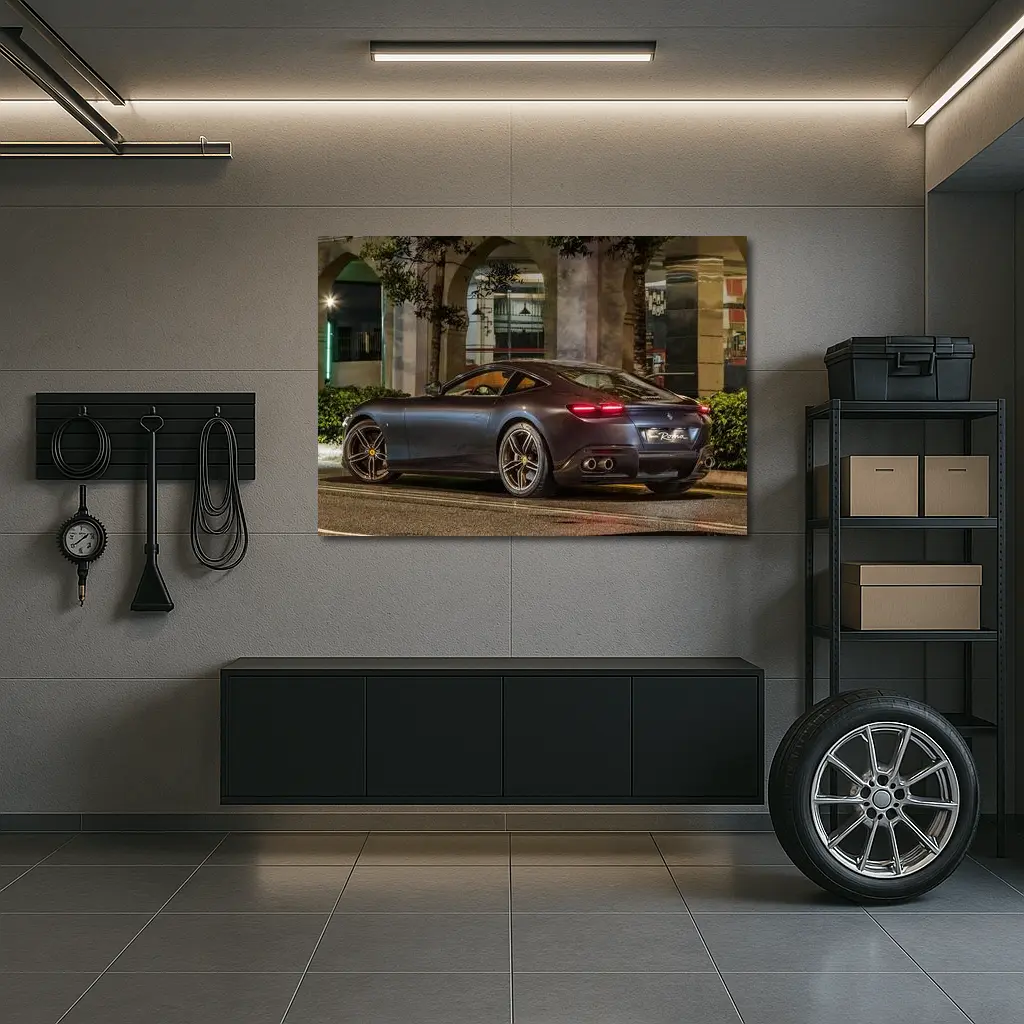 Ferrari Roma Dark Night City Street – Wall Art