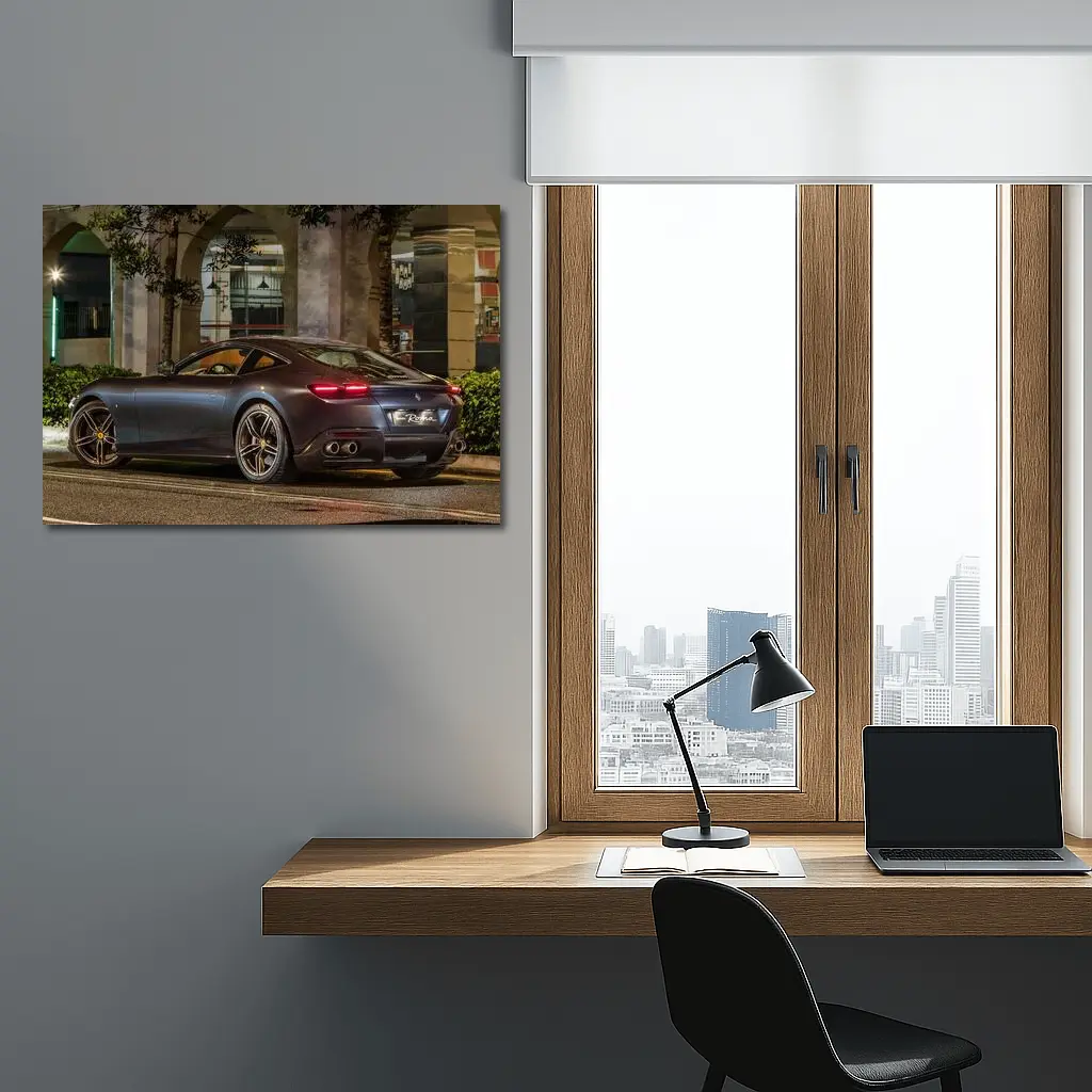 Ferrari Roma Dark Night City Street – Wall Art