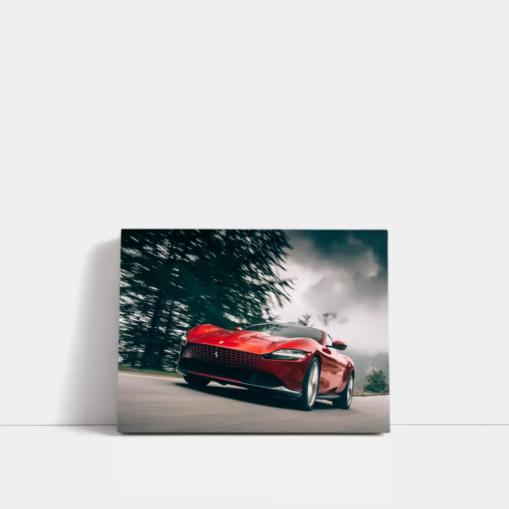 Ferrari Roma Red Sports Car Forest Road – Wall Art
