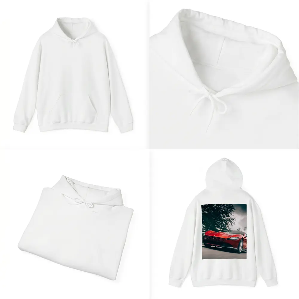 Ferrari Roma Red Sports Car Forest Road – Hoodies