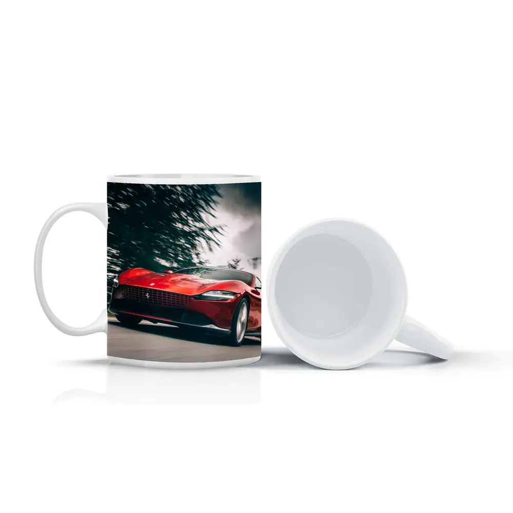 Ferrari Roma Red Sports Car Forest Road – Mugs