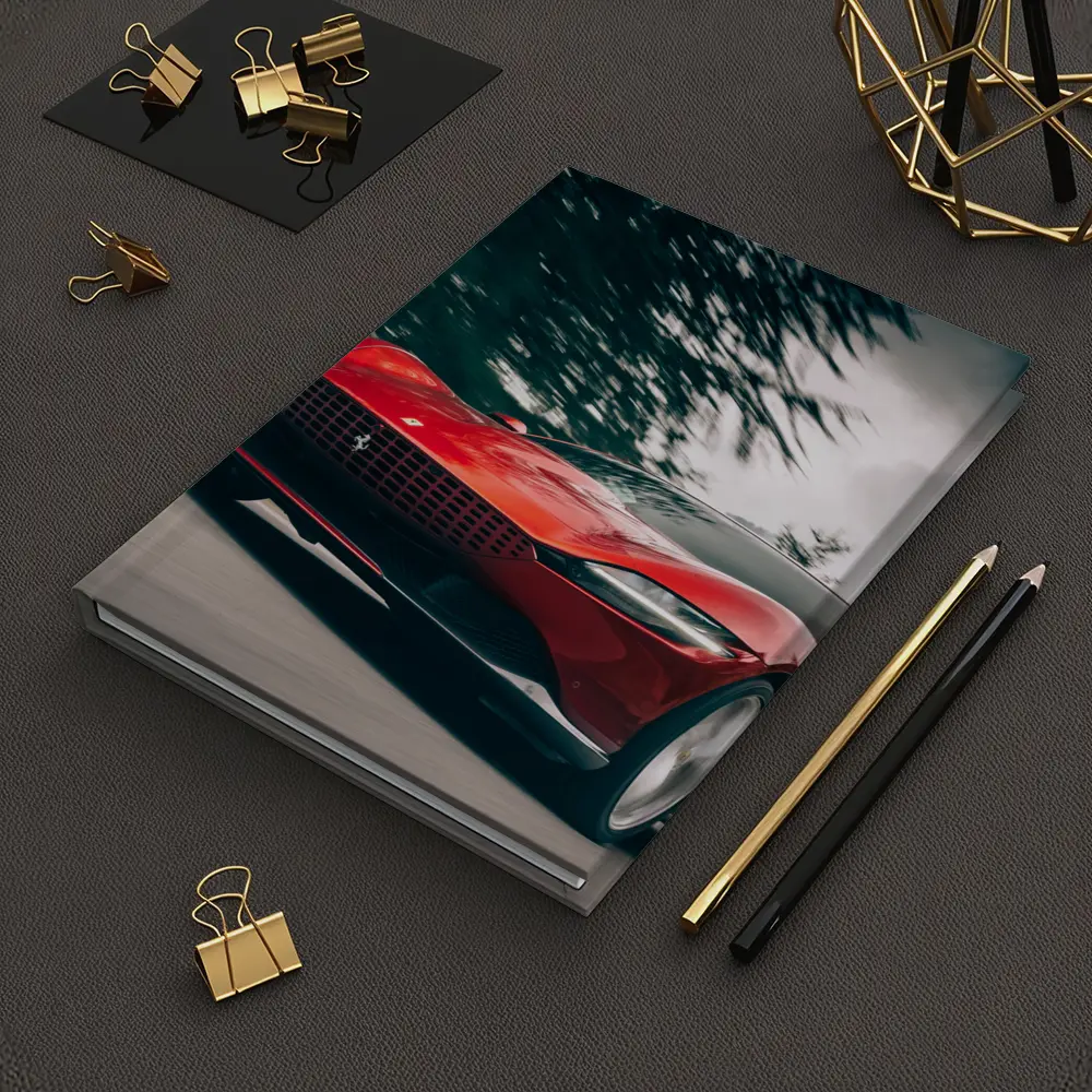 Ferrari Roma Red Sports Car Forest Road – Notebooks