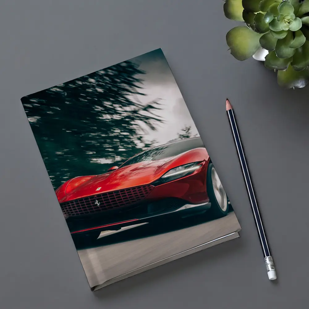 Ferrari Roma Red Sports Car Forest Road – Notebooks