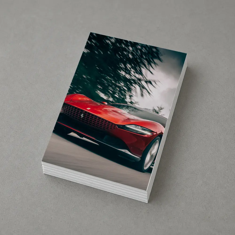Ferrari Roma Red Sports Car Forest Road – Postcards