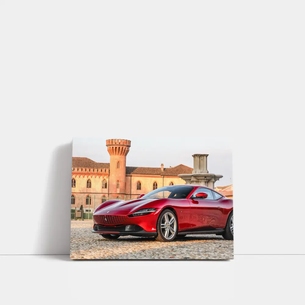 Ferrari Roma Red Supercar Castle Backdrop – Wall Art