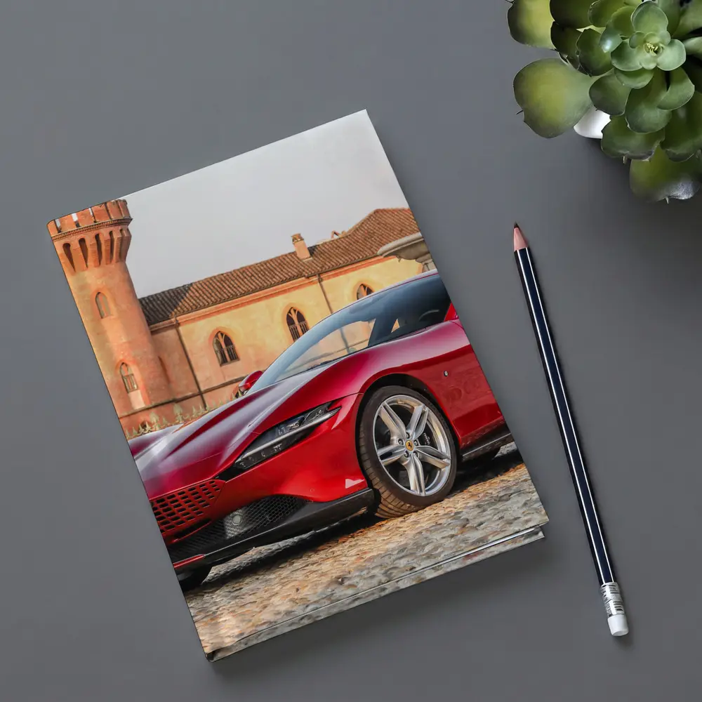 Ferrari Roma Red Supercar Castle Backdrop – Notebooks