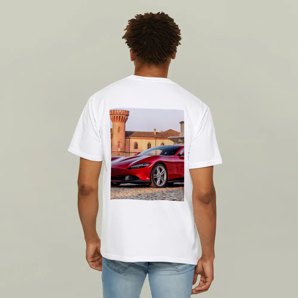 Ferrari Roma Red Supercar Castle Backdrop – T-Shirts