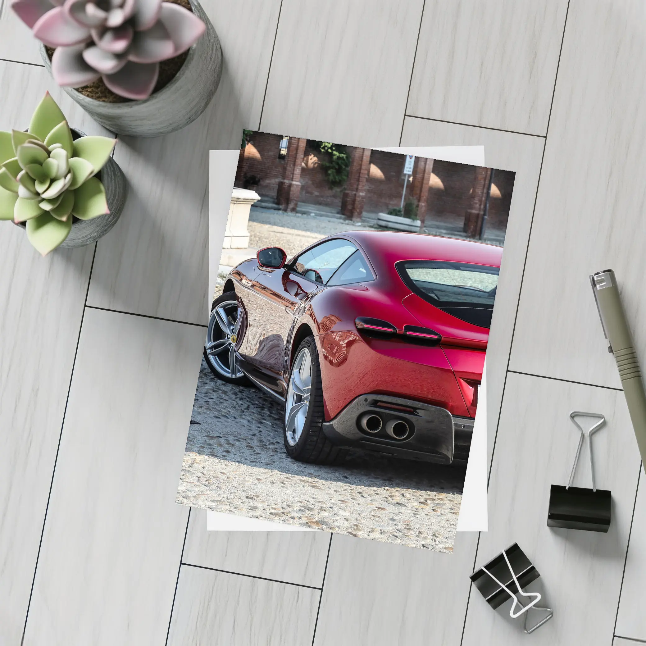 Ferrari Roma Red Coupe Cobblestone Square – Postcards