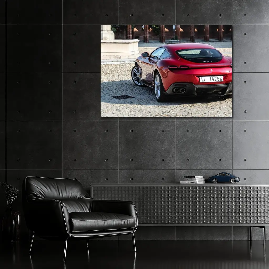 Ferrari Roma Red Coupe Cobblestone Square – Wall Art