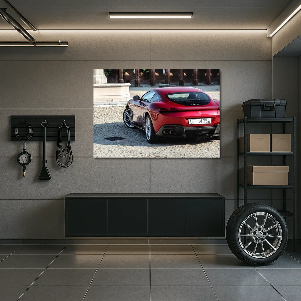 Ferrari Roma Red Coupe Cobblestone Square – Wall Art