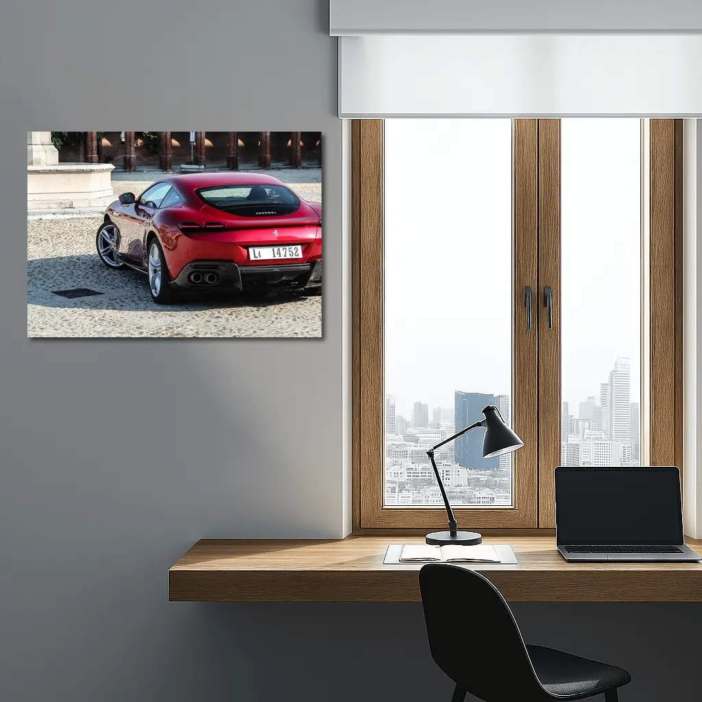 Ferrari Roma Red Coupe Cobblestone Square – Wall Art