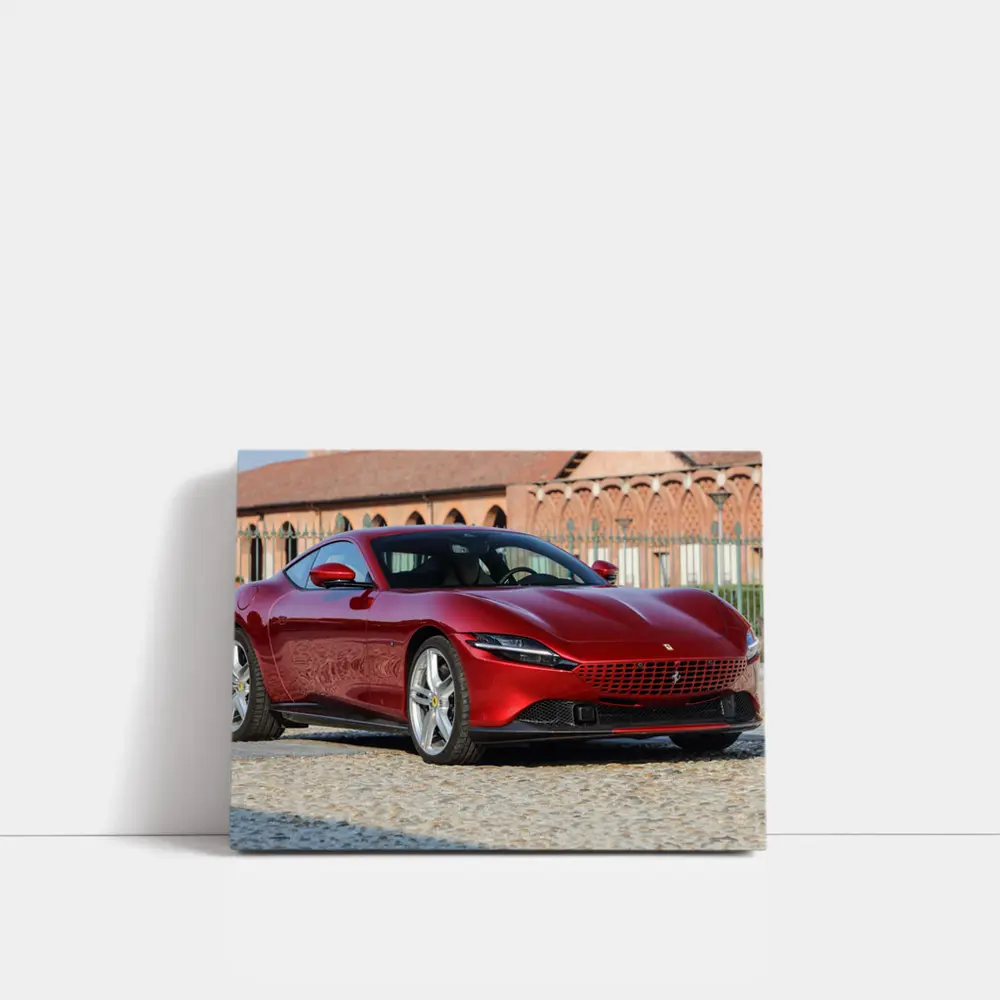 Ferrari Roma Red Coupe Cobblestone Setting – Wall Art
