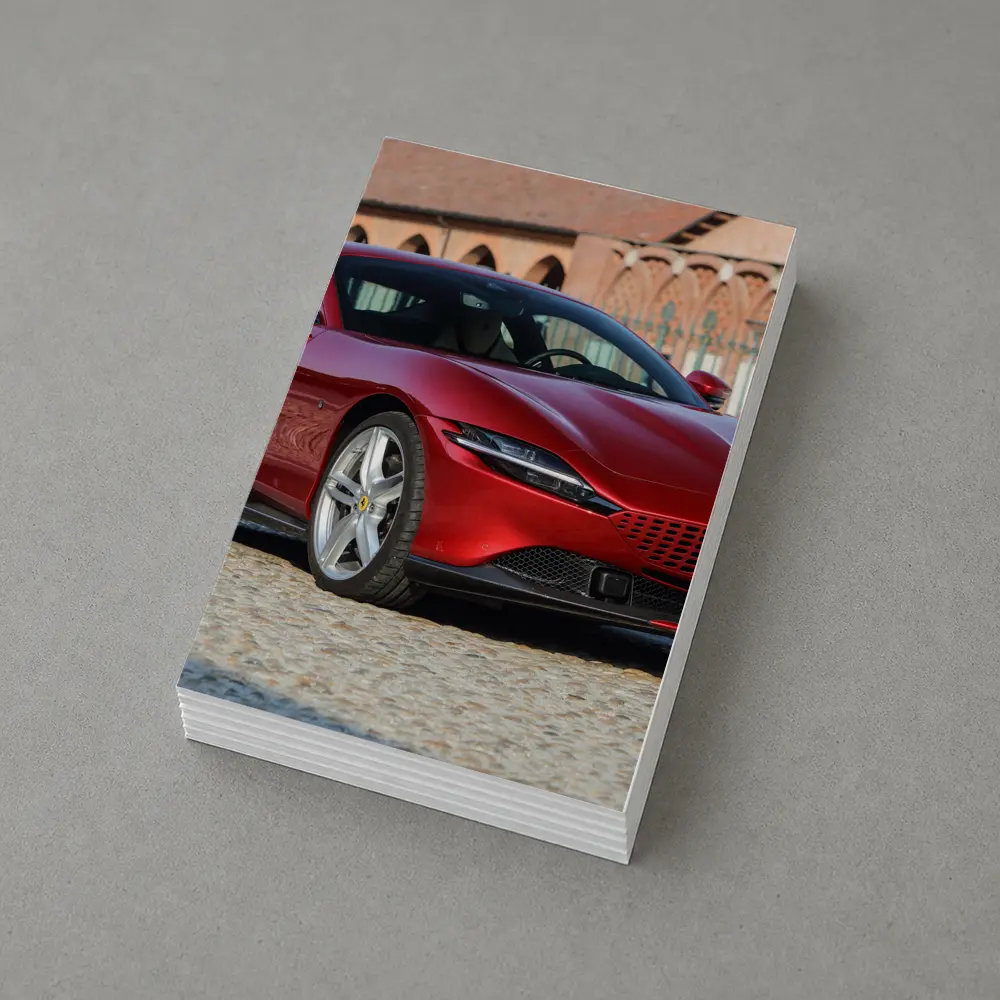 Ferrari Roma Red Coupe Cobblestone Setting – Postcards