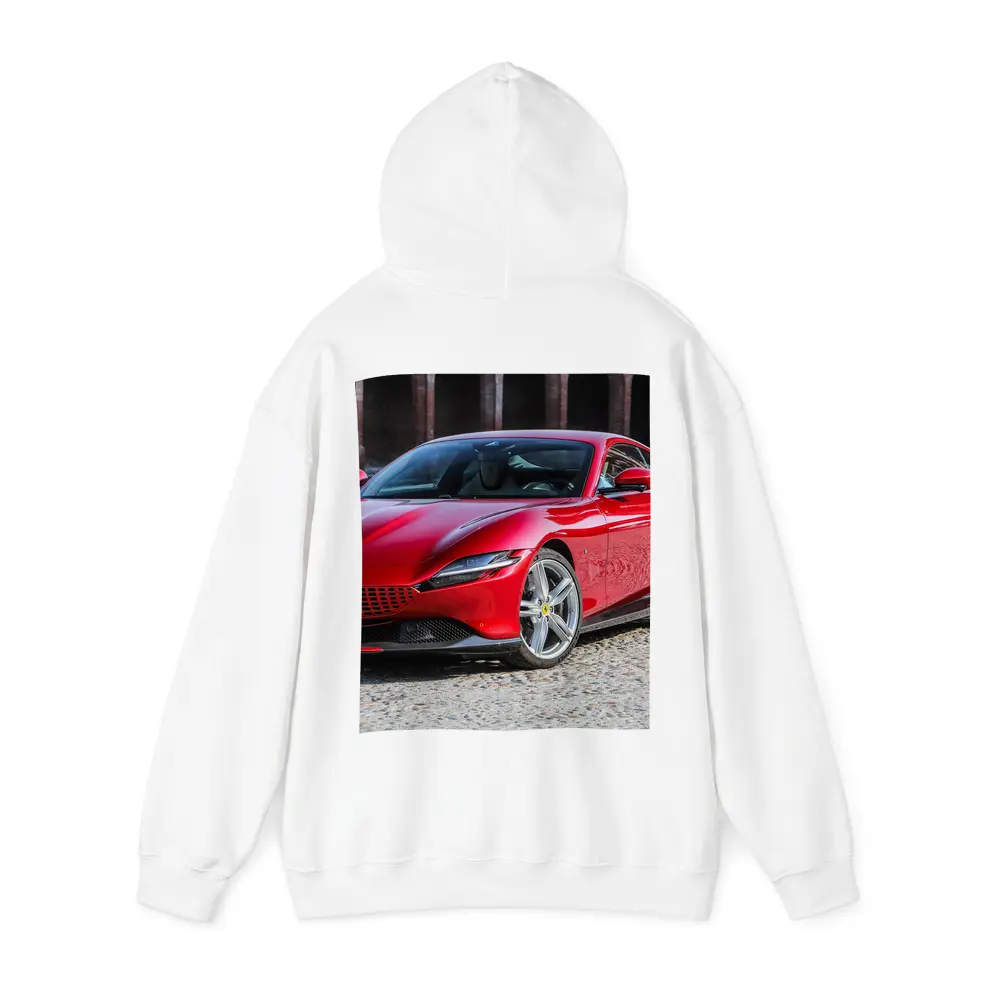 Ferrari Roma Red Sports Car Cobblestone Setting – Hoodies