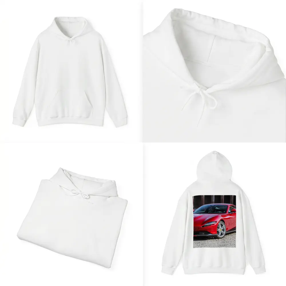 Ferrari Roma Red Sports Car Cobblestone Setting – Hoodies