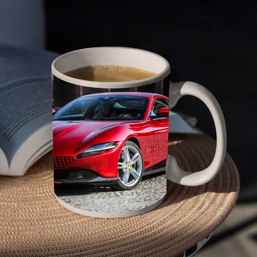 Ferrari Roma Red Sports Car Cobblestone Setting – Mugs