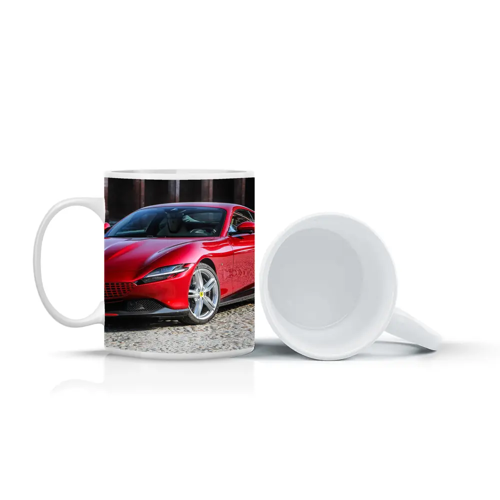 Ferrari Roma Red Sports Car Cobblestone Setting – Mugs