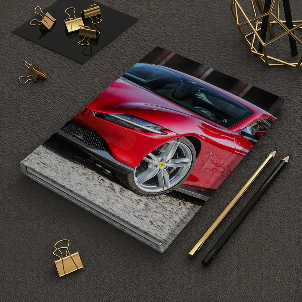 Ferrari Roma Red Sports Car Cobblestone Setting – Notebooks
