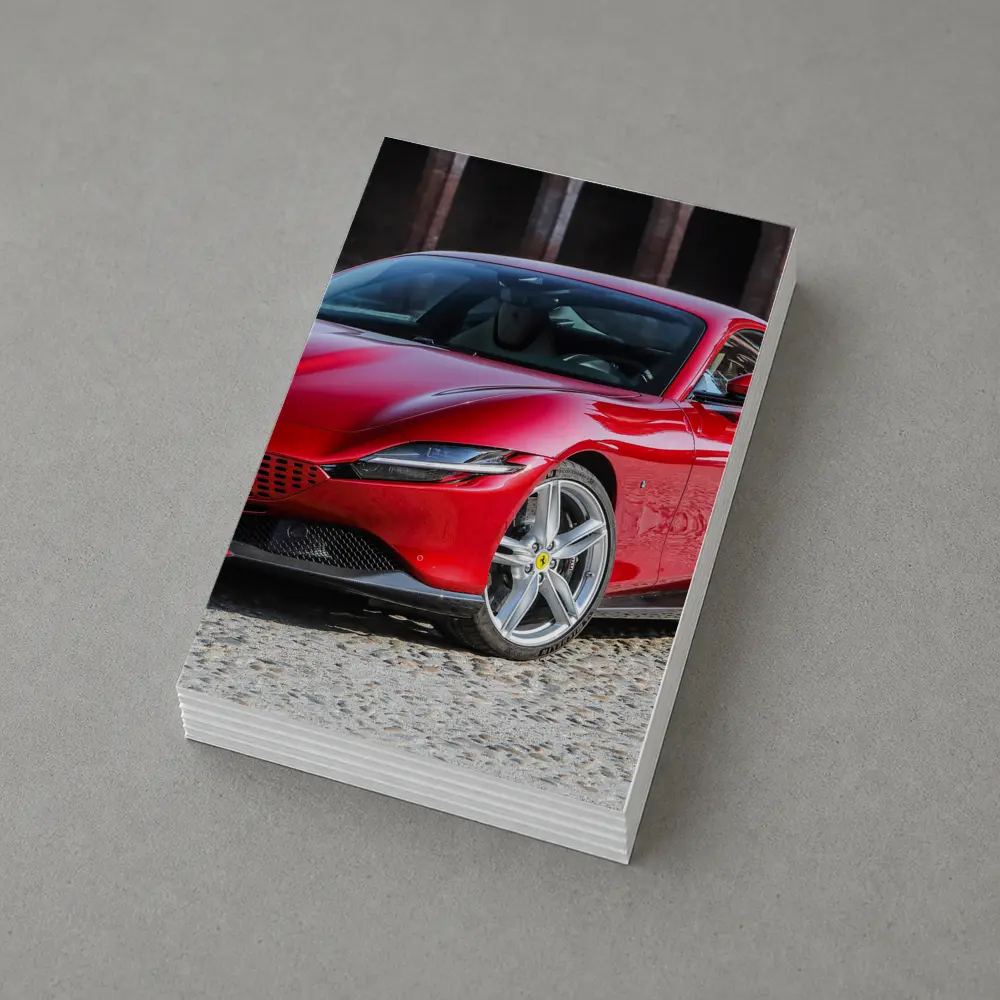 Ferrari Roma Red Sports Car Cobblestone Setting – Postcards