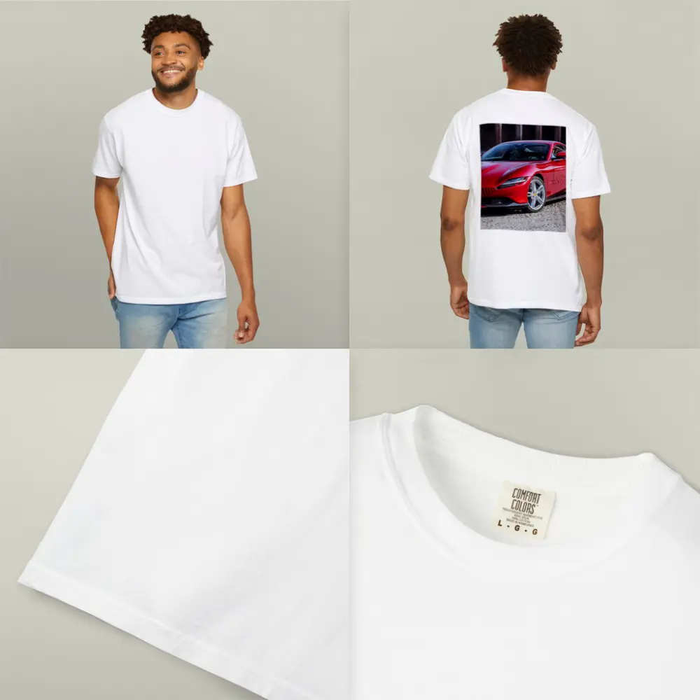 Ferrari Roma Red Sports Car Cobblestone Setting – T-Shirts