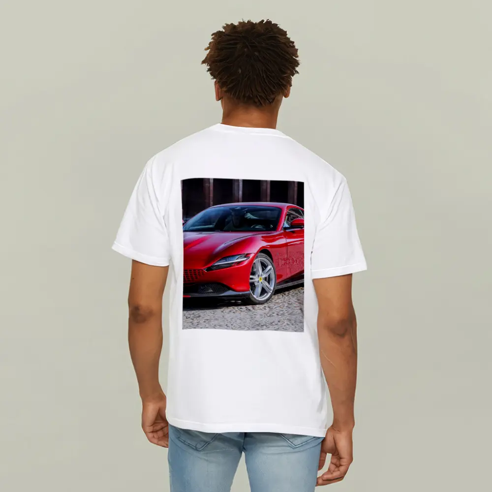 Ferrari Roma Red Sports Car Cobblestone Setting – T-Shirts