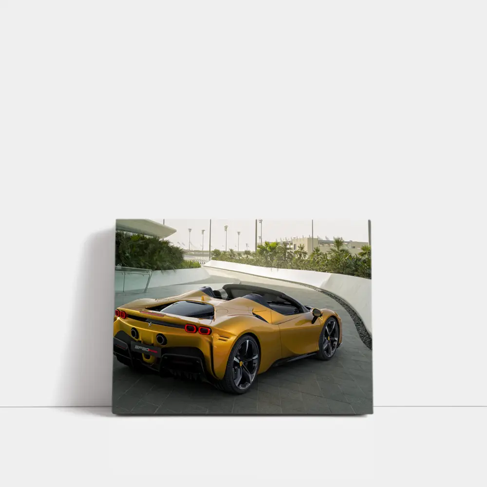 Ferrari SF90 Spider Gold Supercar Rear View – Wall Art