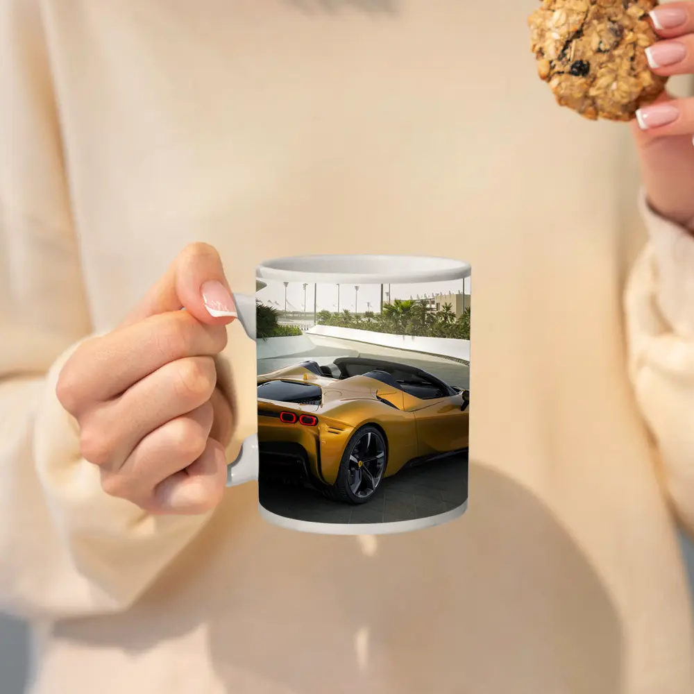 Ferrari SF90 Spider Gold Supercar Rear View – Mugs